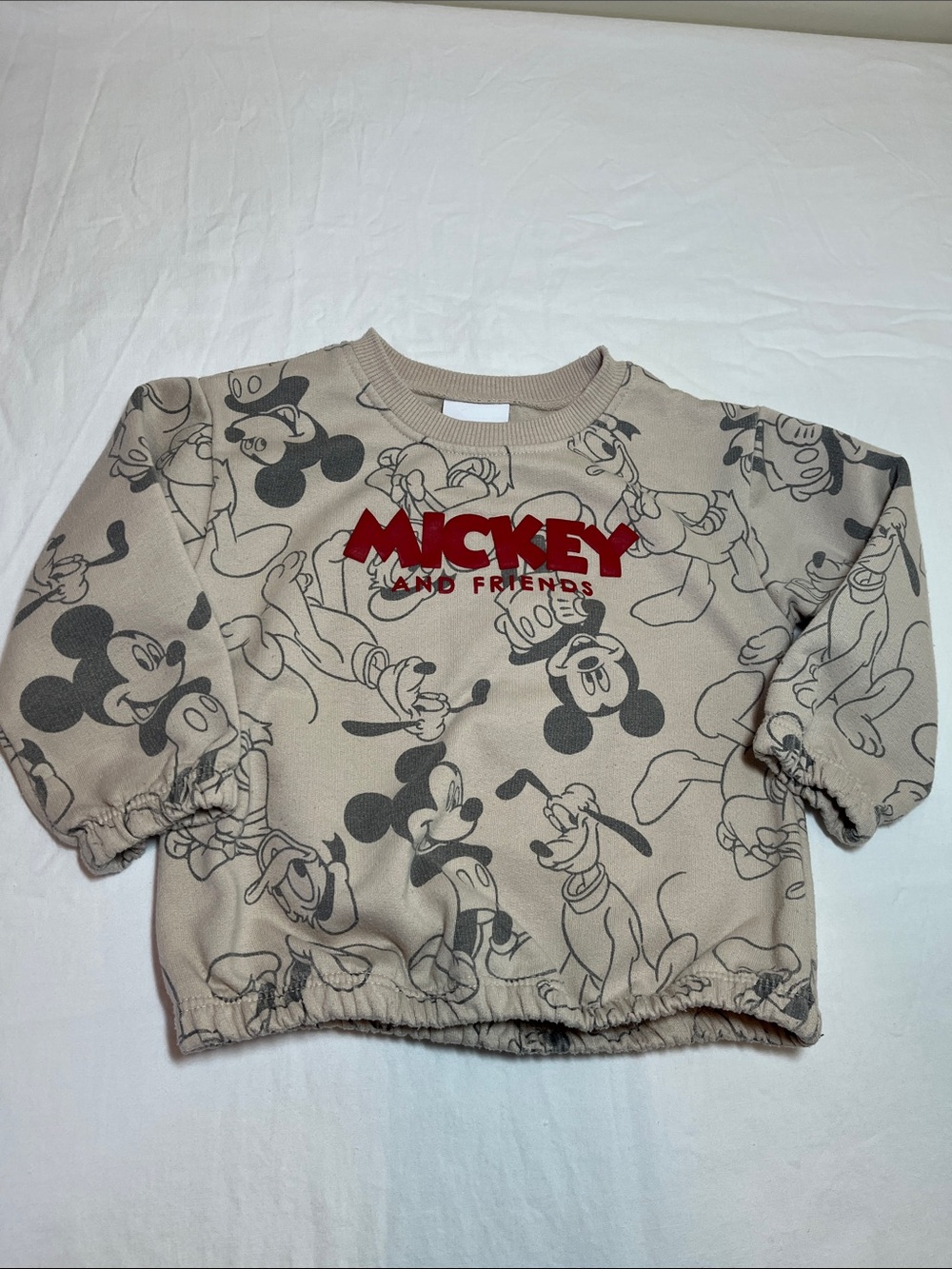 12-18M Disney Beige Sweatshirt with Red Mickey & Friends Logo